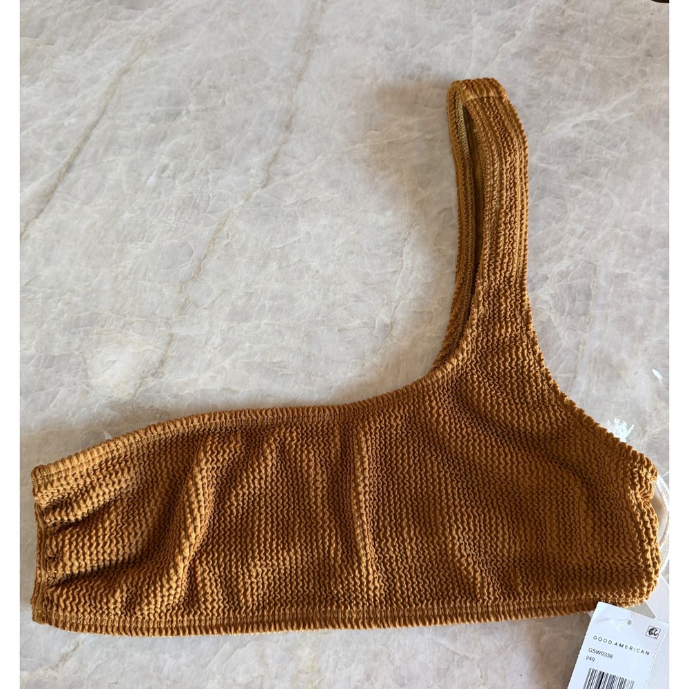 NWT Good American Always Fits One Shoulder Bikini Top Bronze Brown Size 3/4